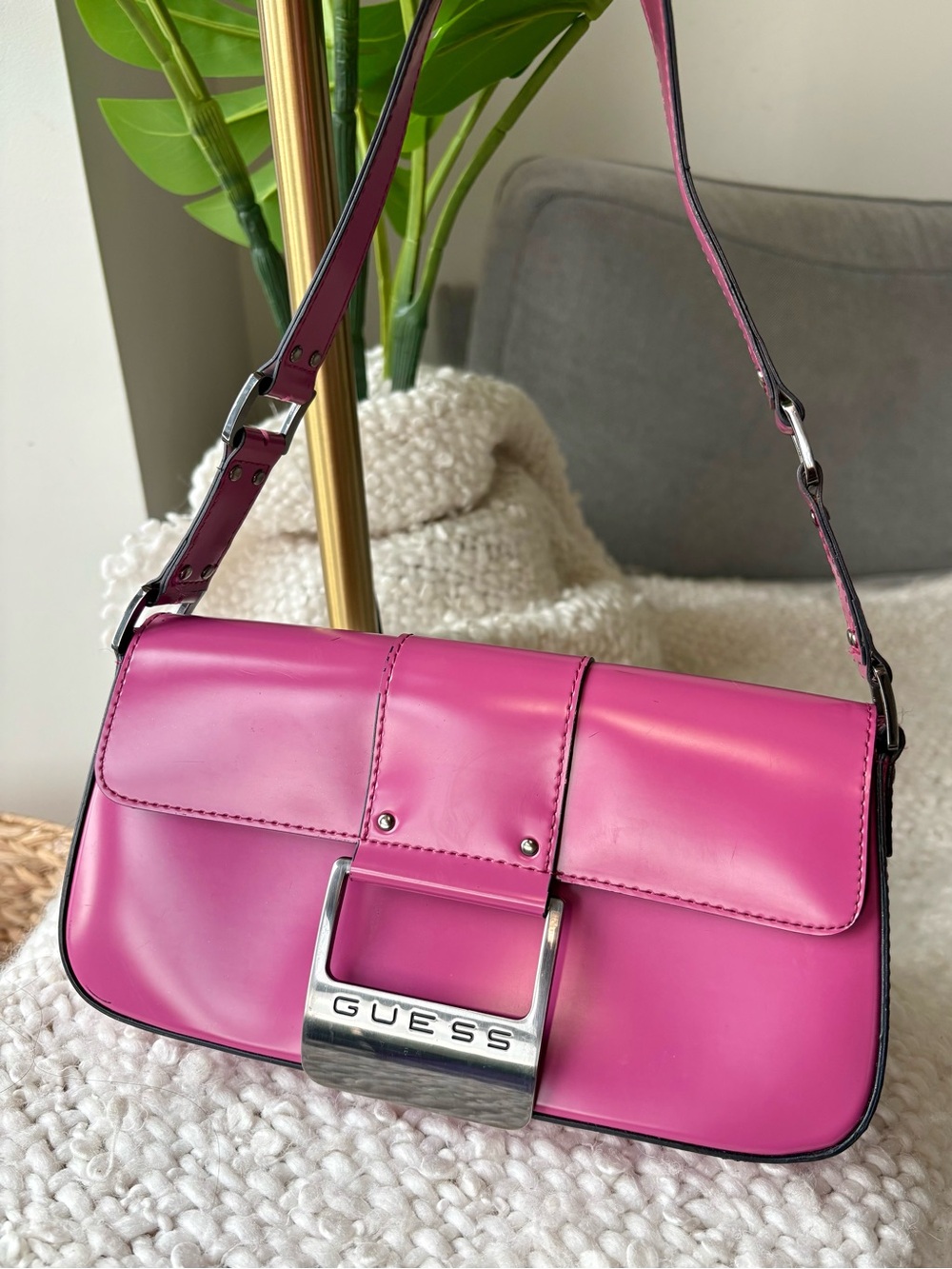 Vintage Y2K GUESS Hot Pink Buckle Shoulder Bag McBling 2000s